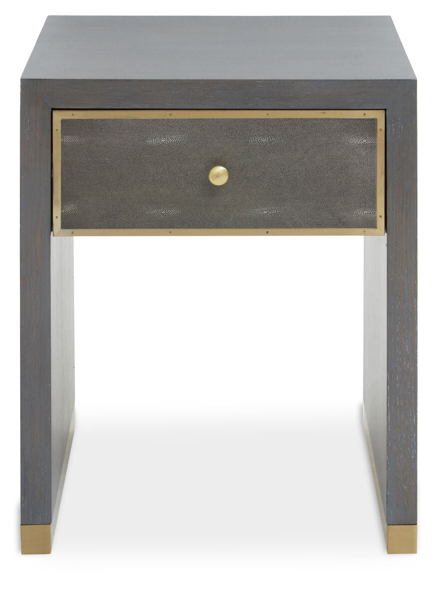 Grey & Gold Metal Base Shagreen 1-Drawer Side Table With Knob Handle, Deskey