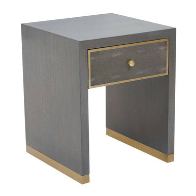 Grey & Gold Metal Base Shagreen 1-Drawer Side Table With Knob Handle, Deskey
