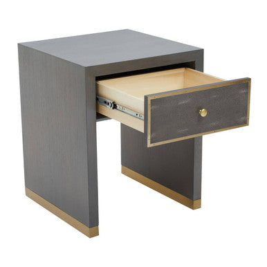 Grey & Gold Metal Base Shagreen 1-Drawer Side Table With Knob Handle, Deskey