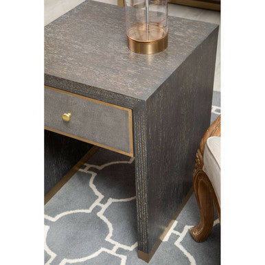Grey & Gold Metal Base Shagreen 1-Drawer Side Table With Knob Handle, Deskey