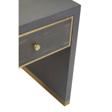 Grey & Gold Metal Base Shagreen 1-Drawer Side Table With Knob Handle, Deskey
