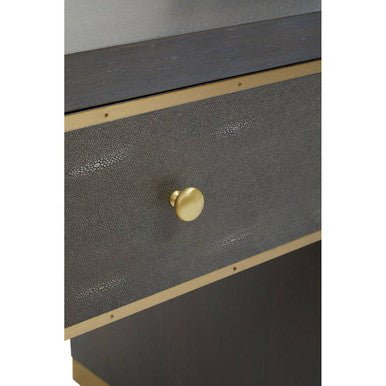 Grey & Gold Metal Base Shagreen 1-Drawer Side Table With Knob Handle, Deskey