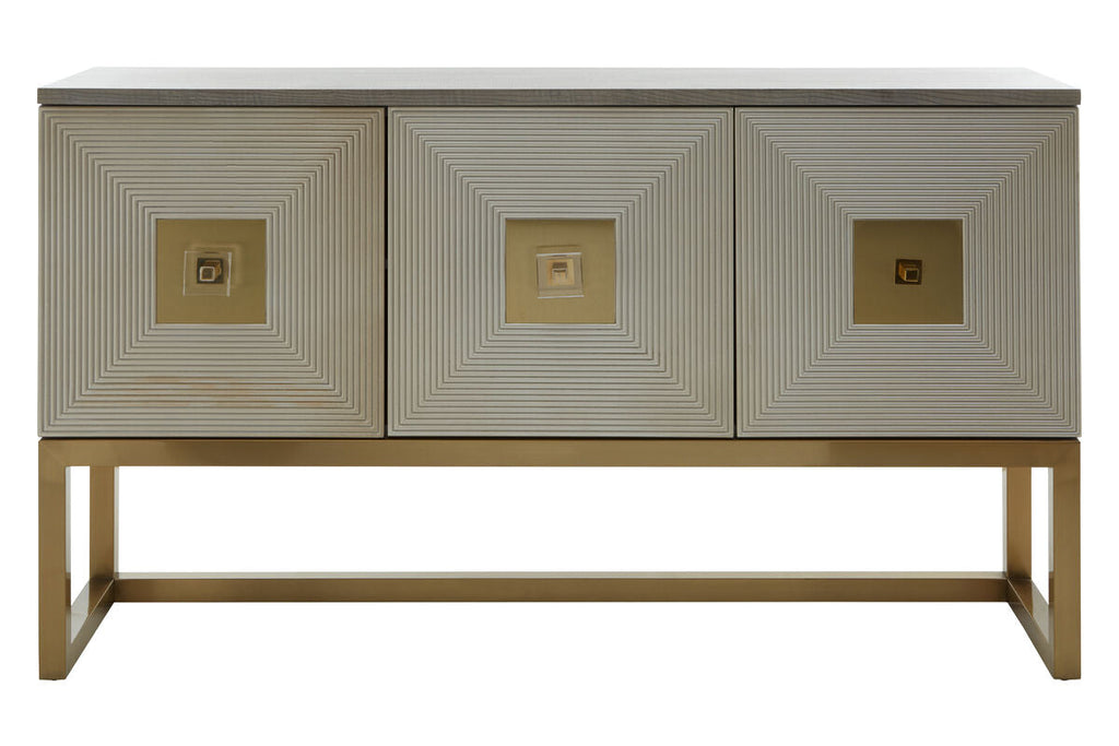 Duvali Three Door Velvet Grey Art Deco Sideboard