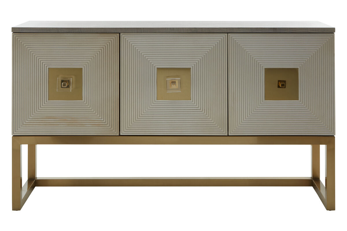 Duvali Three Door Velvet Grey Art Deco Sideboard