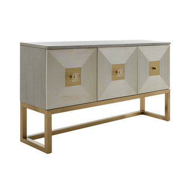 Duvali Three Door Velvet Grey Art Deco Sideboard