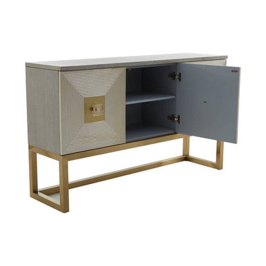 Duvali Three Door Velvet Grey Art Deco Sideboard