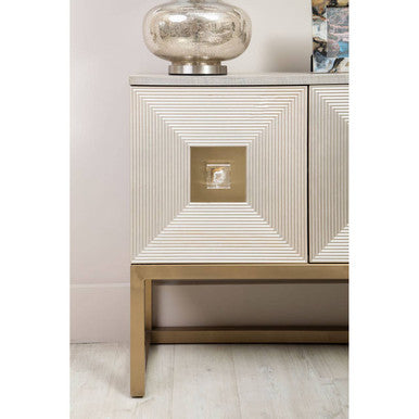 Duvali Three Door Velvet Grey Art Deco Sideboard