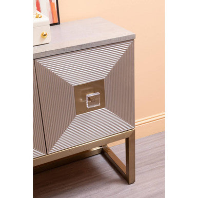 Duvali Three Door Velvet Grey Art Deco Sideboard