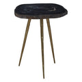 Brown Petrified Wood Top Side Table With Brass Angular Legs, Relic