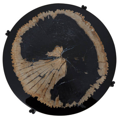Black Petrified Wood Top Side Table With Cross-Base Legs, Relic