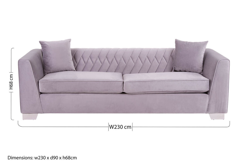 3 Seat Grey Velvet Sofa, Rashika