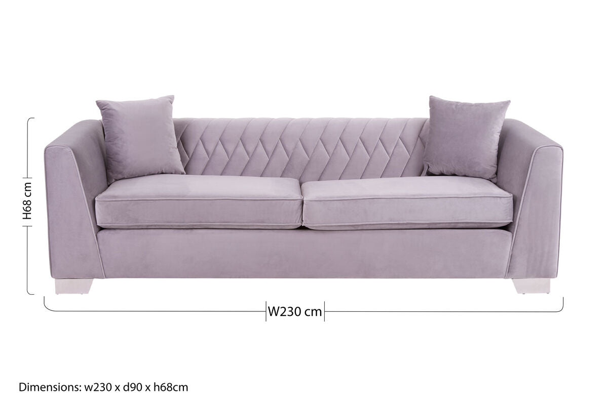 3 Seat Grey Velvet Sofa, Rashika