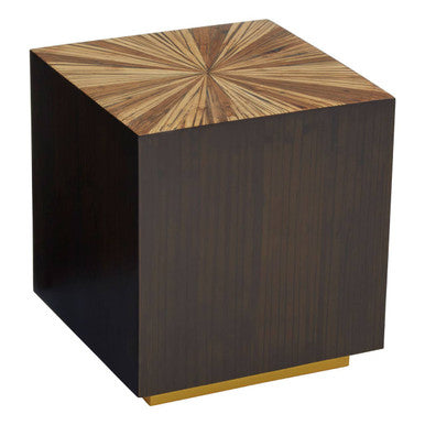 Brown & Gold Ebony Bamboo Sunburst Top Side Table With Clean-Lined, Gabelle