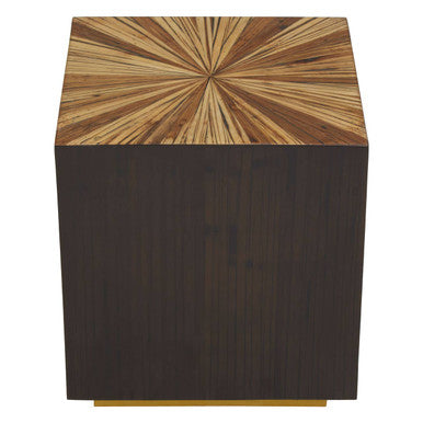 Brown & Gold Ebony Bamboo Sunburst Top Side Table With Clean-Lined, Gabelle