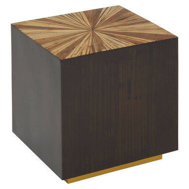 Brown & Gold Ebony Bamboo Sunburst Top Side Table With Clean-Lined, Gabelle