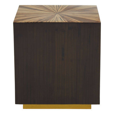 Brown & Gold Ebony Bamboo Sunburst Top Side Table With Clean-Lined, Gabelle