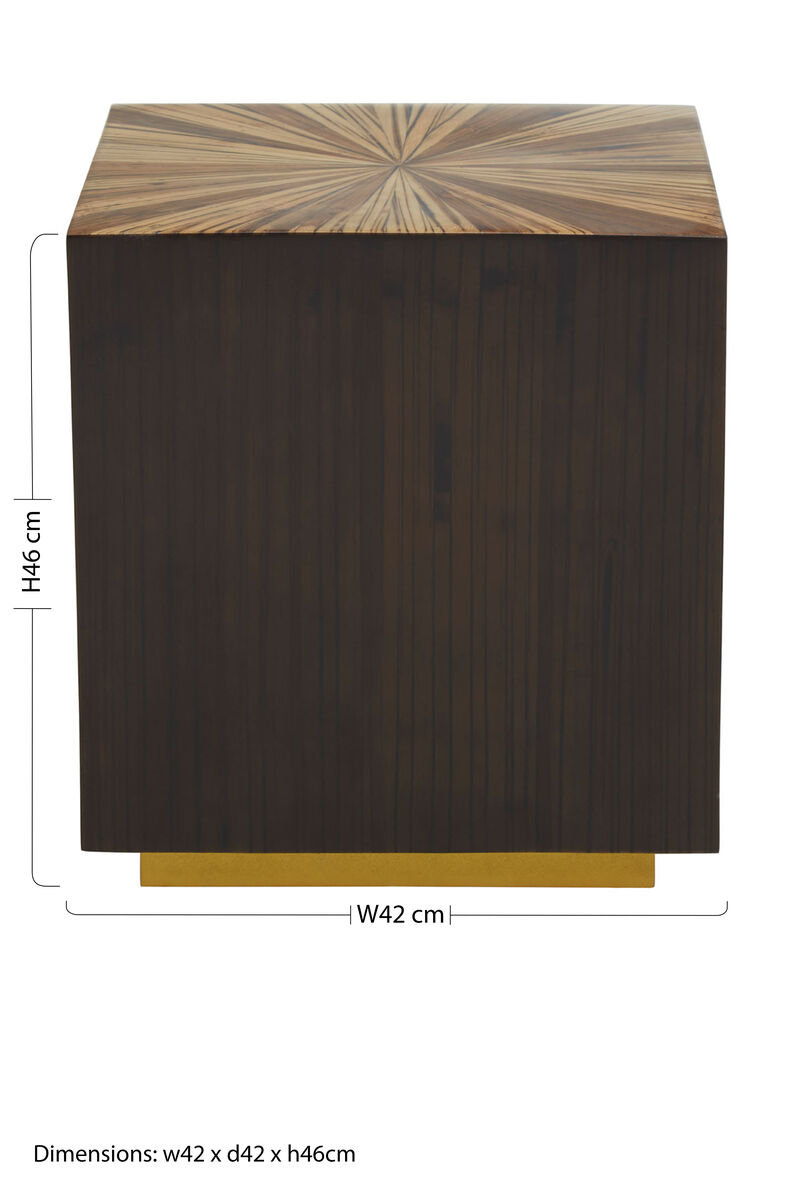 Brown & Gold Ebony Bamboo Sunburst Top Side Table With Clean-Lined, Gabelle