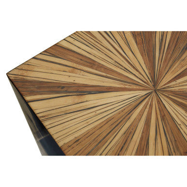 Brown & Gold Ebony Bamboo Sunburst Top Side Table With Clean-Lined, Gabelle