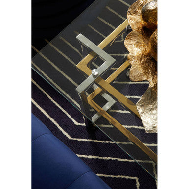 Clear Tempered Glass Top Coffee Table With Silver & Gold Stainless Steel Base, Elino