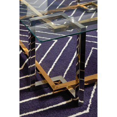 Clear Tempered Glass Top Coffee Table With Silver & Gold Stainless Steel Base, Elino