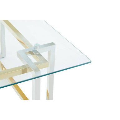 Clear Tempered Glass Top Coffee Table With Silver & Gold Stainless Steel Base, Elino