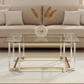 Clear Tempered Glass Top Coffee Table With Silver & Gold Stainless Steel Base, Elino