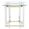 Clear Tempered Glass Top Side Table With Silver & Gold Stainless Steel Base, Elino