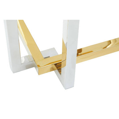 Clear Tempered Glass Top Side Table With Silver & Gold Stainless Steel Base, Elino