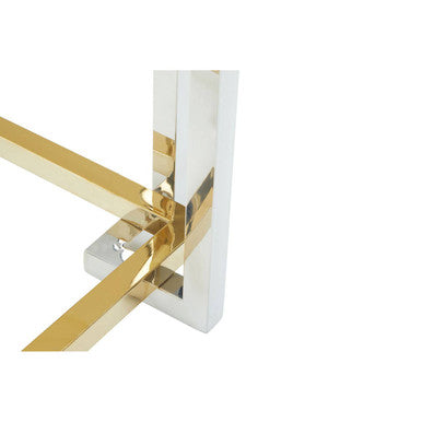 Clear Tempered Glass Top Side Table With Silver & Gold Stainless Steel Base, Elino