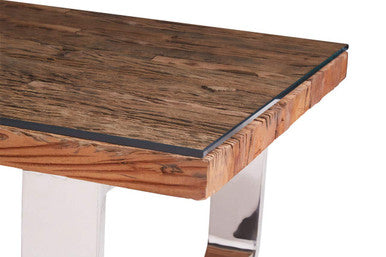 Natural Wood & Clear Glass Top Coffee Table With Silver U-Shaped Metal Legs, Kerala