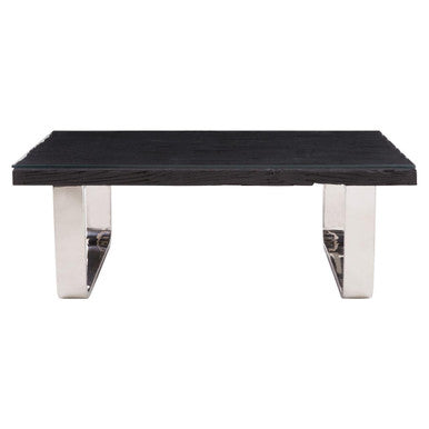 Black Wood & Clear Glass Top Coffee Table With Silver U-Shaped Metal Legs, Kerala