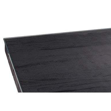 Black Wood & Clear Glass Top Coffee Table With Silver U-Shaped Metal Legs, Kerala