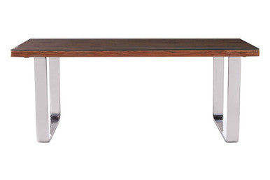 Natural Wood & Clear Glass Top Dining Table With Silver U-Shaped Metal Legs, Kerala