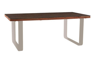 Natural Wood & Clear Glass Top Dining Table With Silver U-Shaped Metal Legs, Kerala