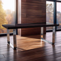Large Black Pinewood & Clear Glass Top Dining Table With Silver U-Shaped Metal Legs, Kerala