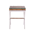 Natural Sal Wood & Clear Glass Top Side Table With White Crossed Legs, Kerala