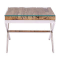 Square Natural Wood & Clear Glass Top End Table With Silver Cross Base, Kerala