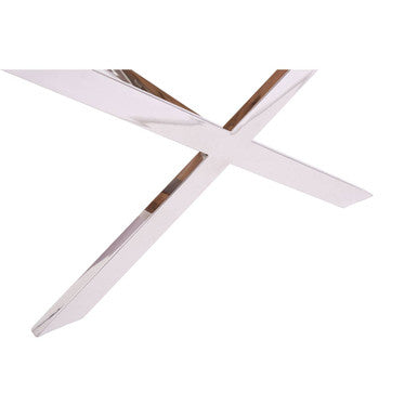 Square Natural Wood & Clear Glass Top End Table With Silver Cross Base, Kerala