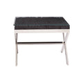 Square Black Wood & Clear Glass Top End Table With Silver Cross Base, Kerala
