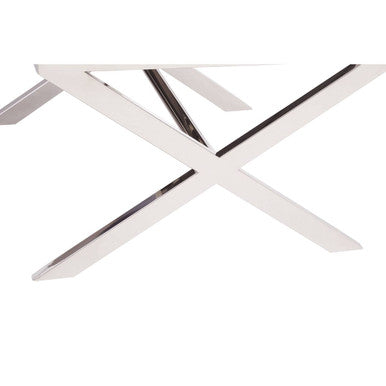 Square Black Wood & Clear Glass Top End Table With Silver Cross Base, Kerala
