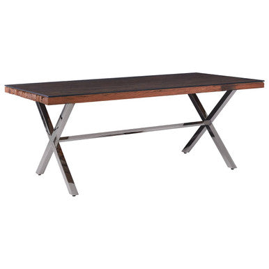 Square Natural Wood & Clear Glass Top Dining Table With Grey Cross Base, Kerala