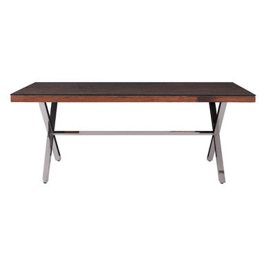 Square Natural Wood & Clear Glass Top Dining Table With Grey Cross Base, Kerala
