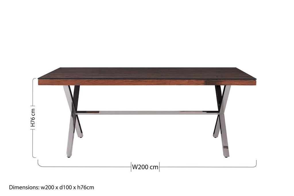 Square Natural Wood & Clear Glass Top Dining Table With Grey Cross Base, Kerala
