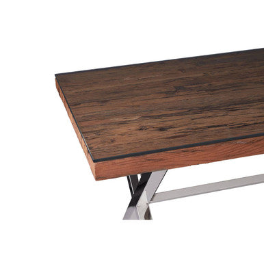 Square Natural Wood & Clear Glass Top Dining Table With Grey Cross Base, Kerala