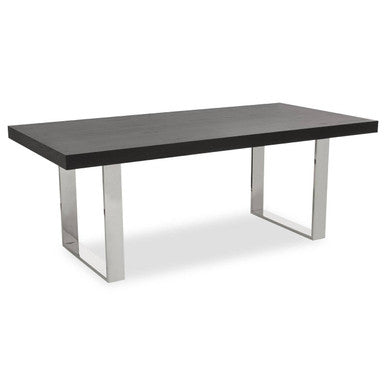 Black Elm Wood Rectangular Dining Table With Stainless Steel U Shaped Legs, Ulmus