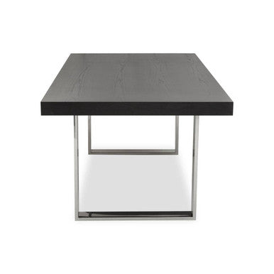 Black Elm Wood Rectangular Dining Table With Stainless Steel U Shaped Legs, Ulmus