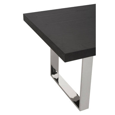 Black Elm Wood Rectangular Dining Table With Stainless Steel U Shaped Legs, Ulmus