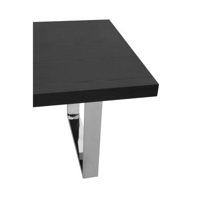 Black Elm Wood Rectangular Dining Table With Stainless Steel U Shaped Legs, Ulmus