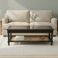 Black Clear Glass Top Coffee Table With Natural Rattan Woven Shelf, Corso