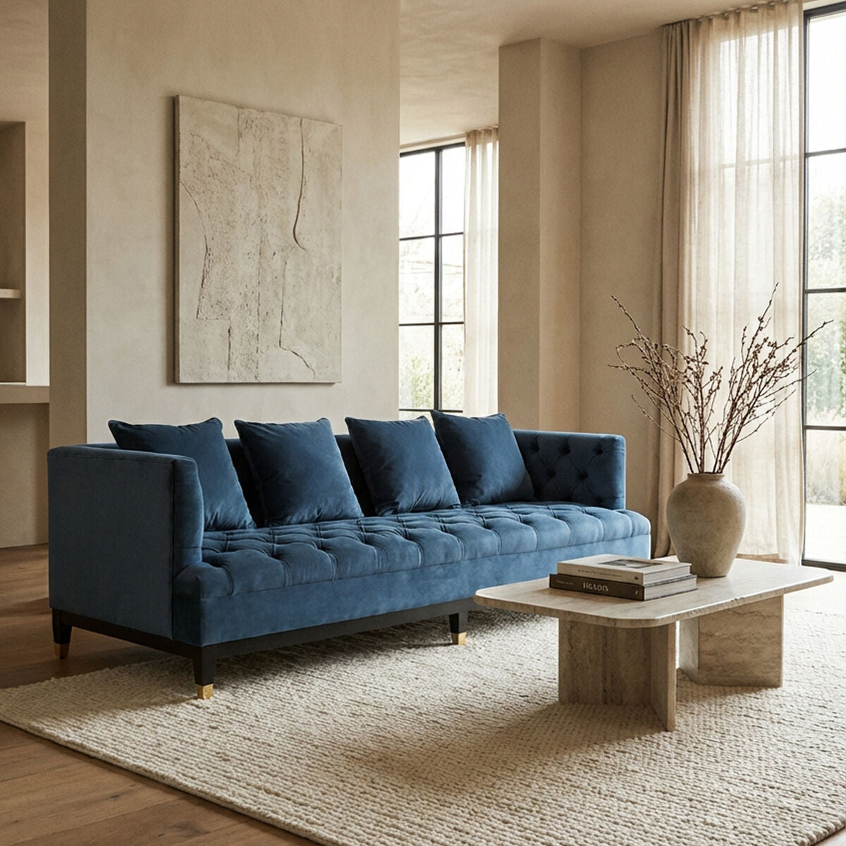 3 Seat Navy Fabric Sofa, Sefira